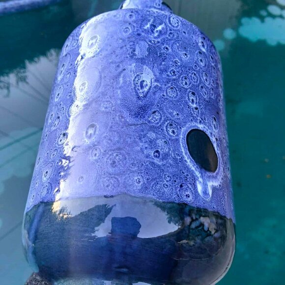 Peacock Blue Fat Lava Moon Glazed Ceramic Faiancas Ramos Vase - Picture 3 of 10